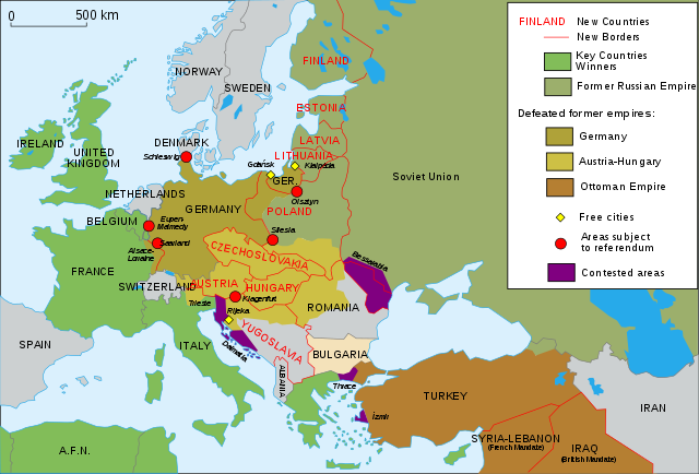 Map of territorial changes in Europe after World War I (as of 1923)