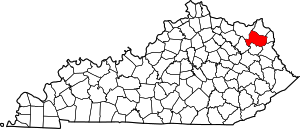 Mappa del Kentucky che evidenzia la contea di Carter