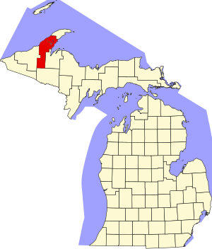 Mapa de Michigan destacando el condado de Houghton