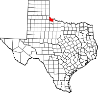 Mapo de Teksaso kun Hardeman emfazita