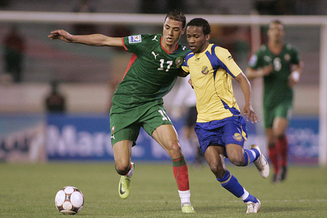 Stéphane N'Guéma and Marouane Chamakh During the match Morocco and Gabon at the 2010 FIFA World Cup qualification.