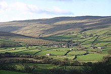 The village of Marsett, with Wether Fell in the distance, as seen from Stalling Busk. Marsett, North Yorkshire.jpg