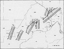 Black-and-white chart depicting squiggly paths with times noted