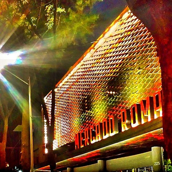 Mercado Roma at night, Mexico City