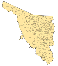 Սոնորա նահանգի վարչական քարտեզը