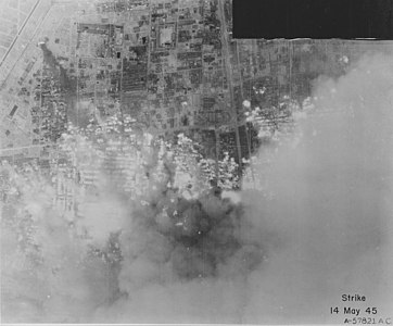 Nagoya, Japan during attack, seen from an American aircraft - 14 May 1945