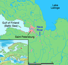 Saint-Pétersbourg, la Neva et le lac Ladoga.