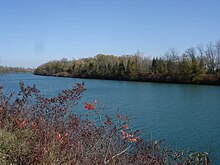 View of Merritt Island from the northern reach section of the Welland Canal.