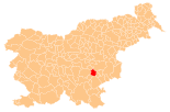 Kort over Slovenien, position for Mokronog-Trebelno fremhævet