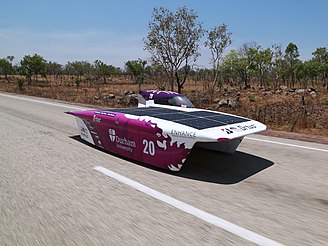 Ortus as pictured in the Australian Outback, competing in the Bridgestone World Solar Challenge 2019 Ortus at BWSC2019.jpg