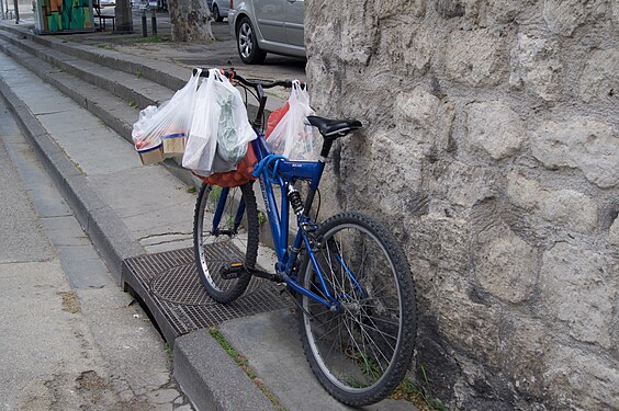 A bicycle ready for going home from the market