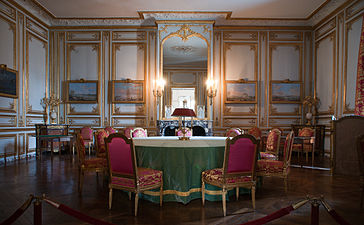 The Game Room in King's small apartments at Palace of Versailles. (1785). Chairs by Jean-Baptiste Boulard (1785), corner tables by Jean-Henri Riesener (1774).