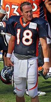 Manning at a scrimmage in Denver in August 2012 Peyton Manning Broncos 2012.JPG