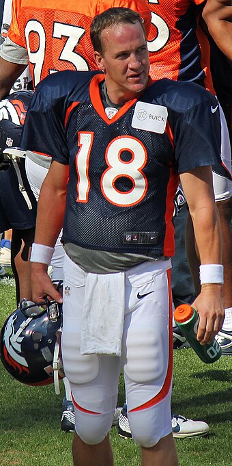 Manning at a scrimmage in Denver in August 2012