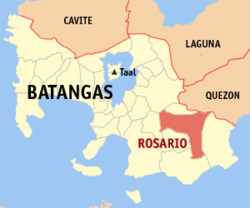 Mapon de Batangas montranta la lokon de Rosario