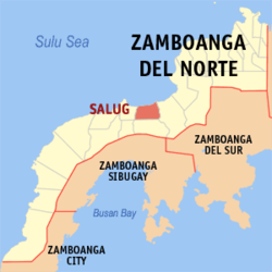 Mapa ng Zamboanga del Norte na nagpapakita sa lokasyon ng Salug.