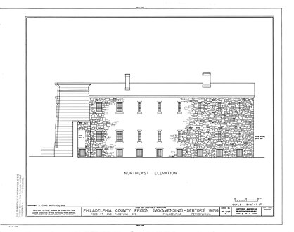 A drawing from the 1960s. Partial hatching on the stone facade is used for clarity.