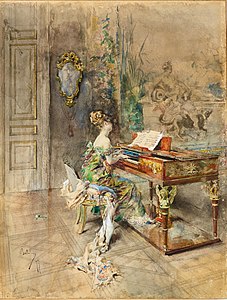 19Gc Young pianist and listener (The piano) label QS:Lit,"Giovane pianista e ascoltatore (Il pianoforte)" label QS:Len,"Young pianist and listener (The piano)" 1877