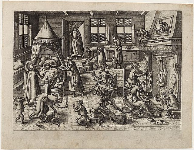 The Nursery, c. 1585, an example of a singerie