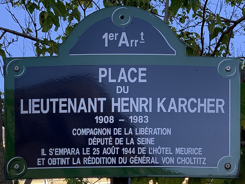 File:Plaque Place Lieutenant Henri Karcher - Paris I (FR75) - 2021-06-14 - 1.jpg