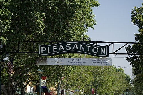 Pleasanton sign on Main Street