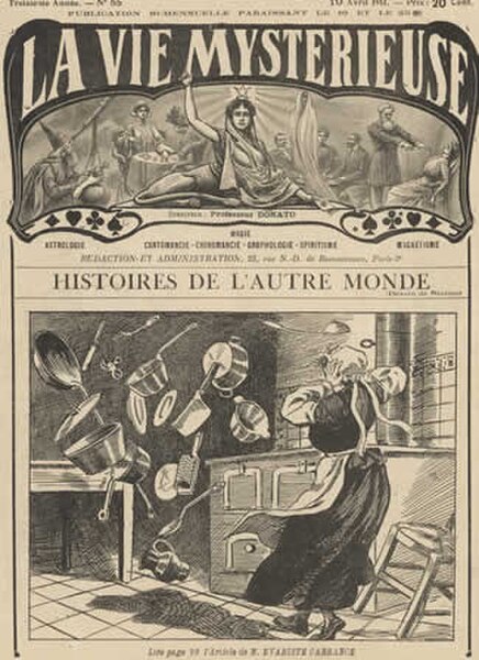 Artist conception of spontaneous telekinesis from 1810 French magazine La Vie Mysterieuse