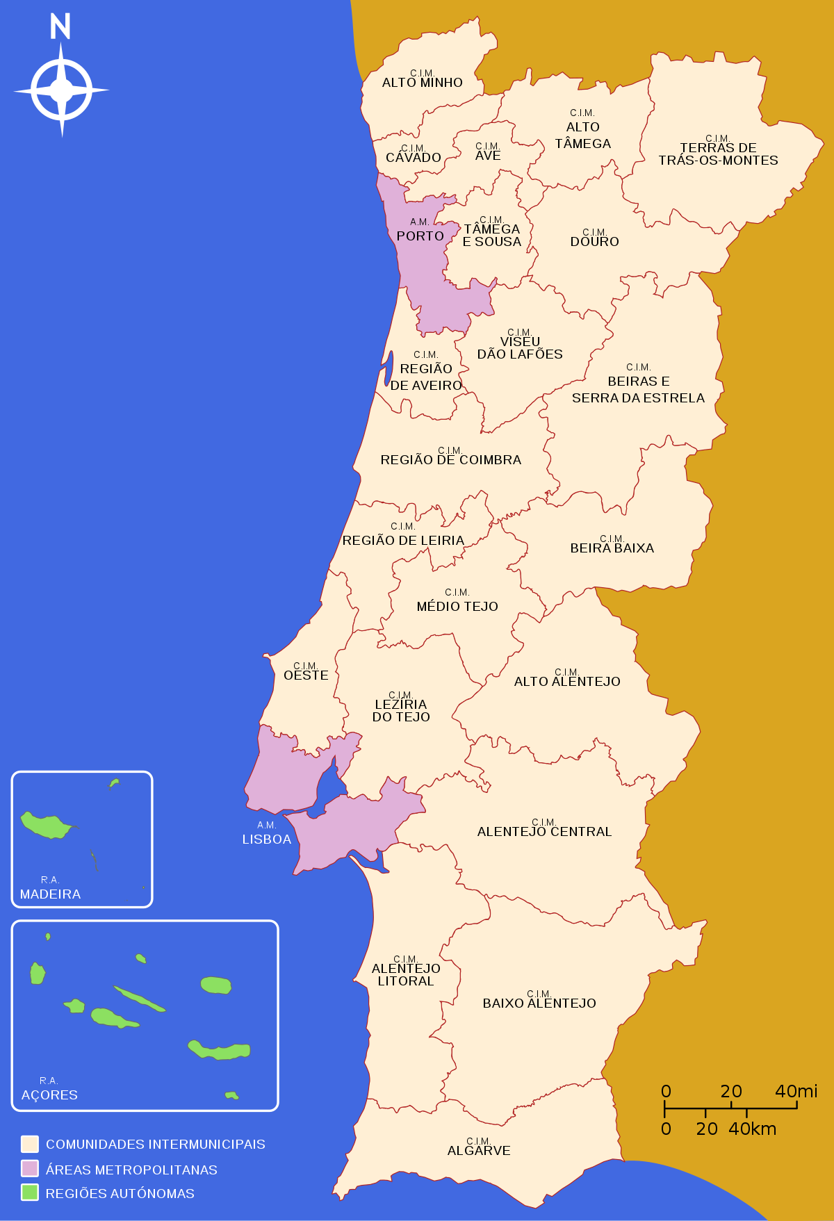 Mapa de resultados por região NUTS III.