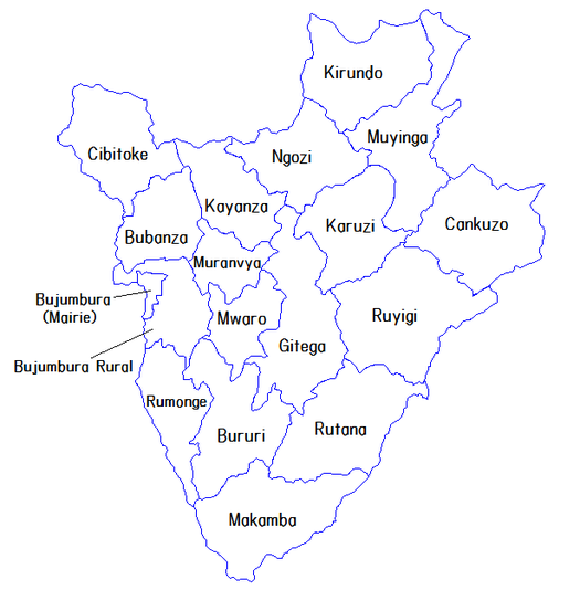 The provinces of Burundi Provinces of Burundi 2014 (named).png