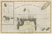 Map of Queen Charlotte's Islands (Santa Cruz Islands) in the Solomon Islands. From George William Anderson's A New, Authentic and Complete Collection of Voyages Around the World, Undertaken and Performed by Royal Authority(London, 1784) Queen Charlotte's Islands map 1776.jpg