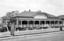 West Moreton Division C.W.A. Students' Hostel for boys, 6 Milford Street, Ipswich Queensland. Previously part of Oakdale Private Hospital. November 1946 Queensland State Archives 2843 Queensland Country Womens Association building used as childrens hostel Ipswich November 1946.png