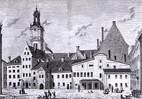 Gamla Rådstugan vid Stortorget i Stockholm, där några av Gråkoltarna satt fängslade en tid. Ett av rummen fungerade som pinorum och kallades "Vita hästen". Husen revs 1768 och lämnade plats för Stockholms fondbörs