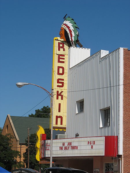 The Redskin Theater in Anadarko, Oklahoma. The town's population is 41% Native American.[citation needed]