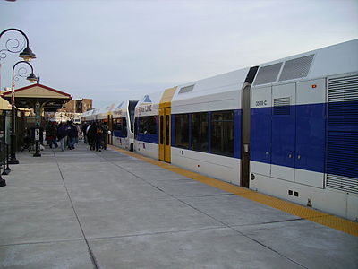 A River Line train stopped at Walter Rand Transportation Center