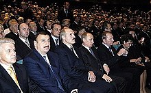 Aliyev with Alexander Lukashenko, and Vladimir Putin in Kyiv in 2004. Russian President Putin with Kuchma, Lukashenko, and Aliev.jpg