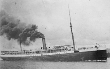 The Oregon Railroad and Navigation Company's new steamship, the Columbia, was the first commercial application for Edison's incandescent light bulb in 1880. SS Columbia Undated Photograph.png