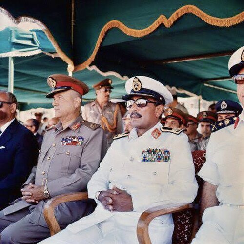 Ahmed Ismail Ali with President Anwar Sadat in the re-opening of Suez Canal, June 5, 1975