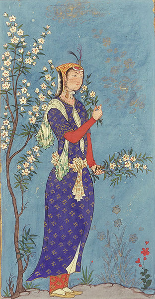 File:Safavid Dynasty, Woman with a Spray of Flowers, circa 1575 AD.jpg