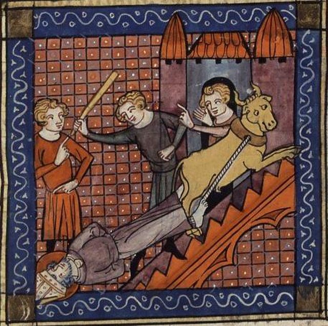 The Martyrdom of Saint Saturnin, from a 14th-century manuscript