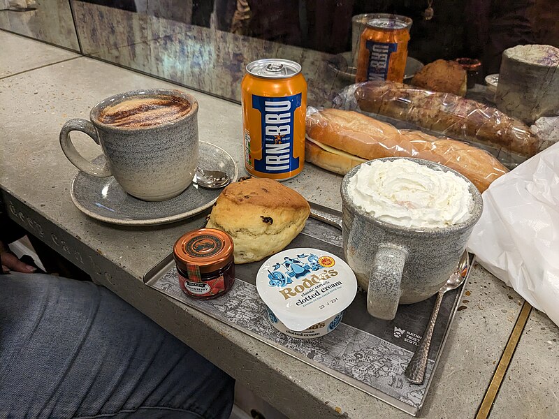 File:Scone coffee and IRN BRU.jpg