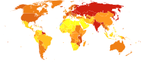 Self-harm world map-Deaths per million persons-WHO2012.svg