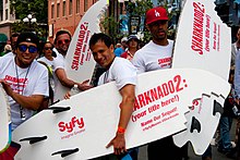 Promoters of Sharknado 2 at the San Diego Comic Con International in 2013 Sharknado2 comic-con.jpg