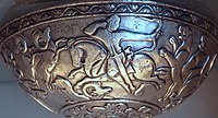 Silver bowl, showing an Alchon horseman