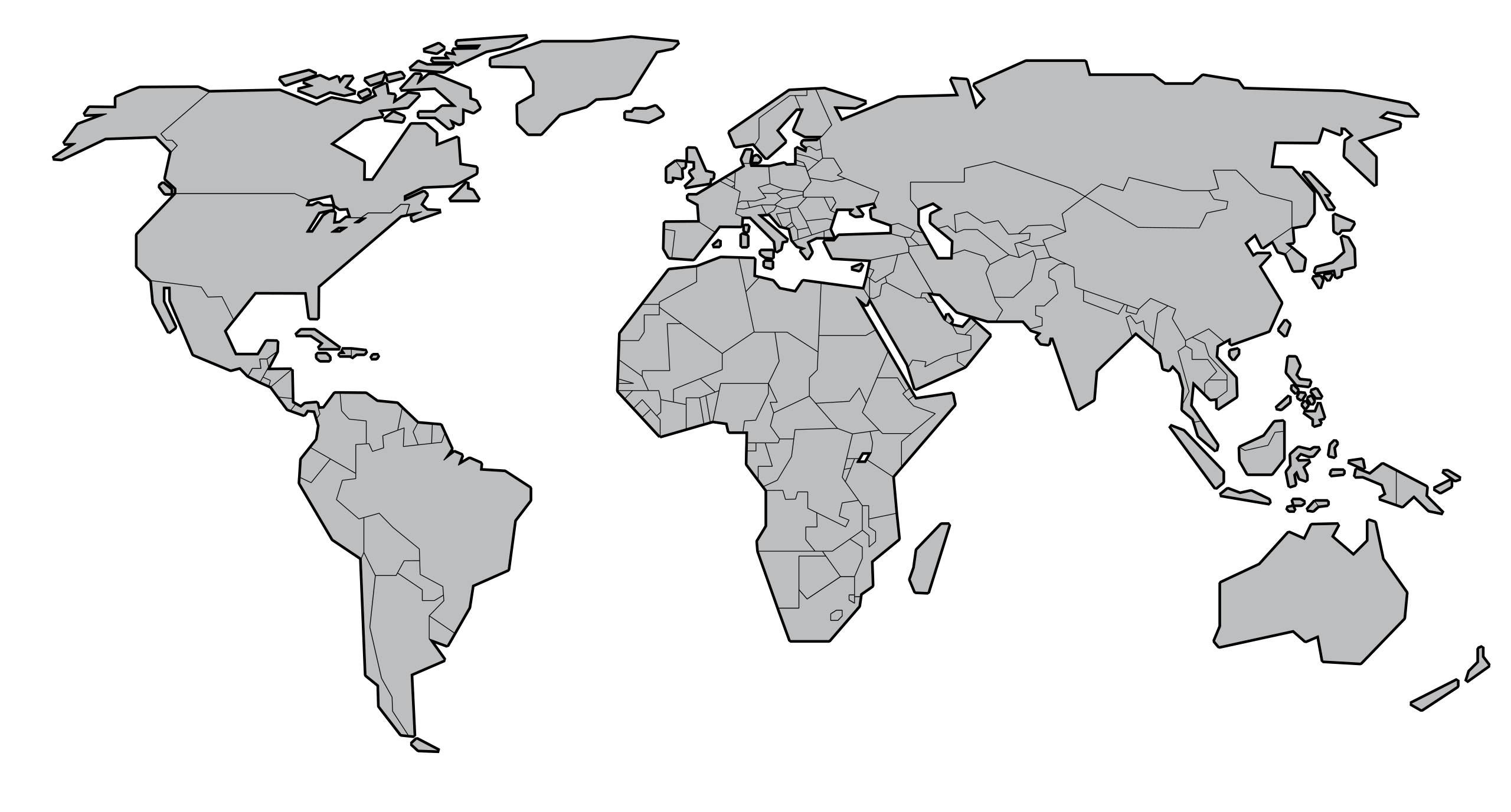 simple map of the world black and white