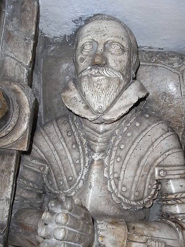 Effigy of Sir Richard Berkeley(died 1604) of Stoke Gifford, eldest son of Isabel Denys, in The Gaunts Chapel, Bristol