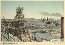Queen Cross Reef gold mine, 1904 StateLibQld 1 258434 Hand coloured photograph of the Queen Cross Reef gold mine, Charters Towers, 1904.jpg