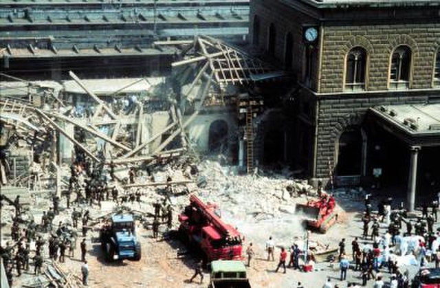 Aftermath of the bombing at the Bologna railway station in August 1980 which killed 85 people, the deadliest event during the Years of Lead, carried o