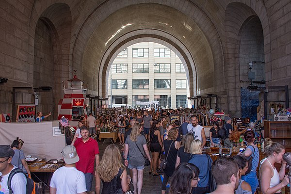 A street fair under the Manhattan Bridge overpass in July 2017