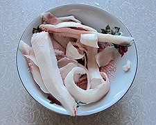 Shavings, traditional Northumbrian raw, long-sliced frozen fish
