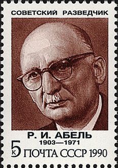 The Soviet Union 1990 CPA 6265 stamp (Soviet Intelligence Agents. Rudolf Abel).jpg