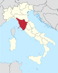 Map of Italy, Tuscany highlighted